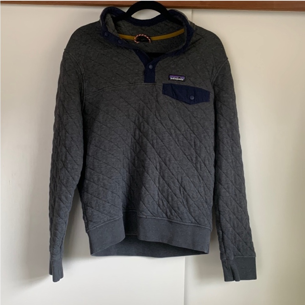 Patagonia diamond quilted T snap pullover in gray blue size small